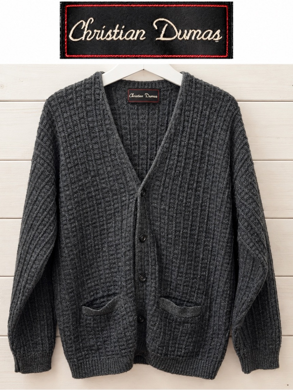 Christian Dumas Vintage Grandpa Cardigan – Charcoal Grey – Made in Canada size M
